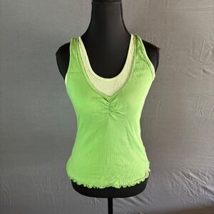 Vintage One Step Up Ribbed Tank Top Womens M Green‎ Lettuce Edge Y2K Layering